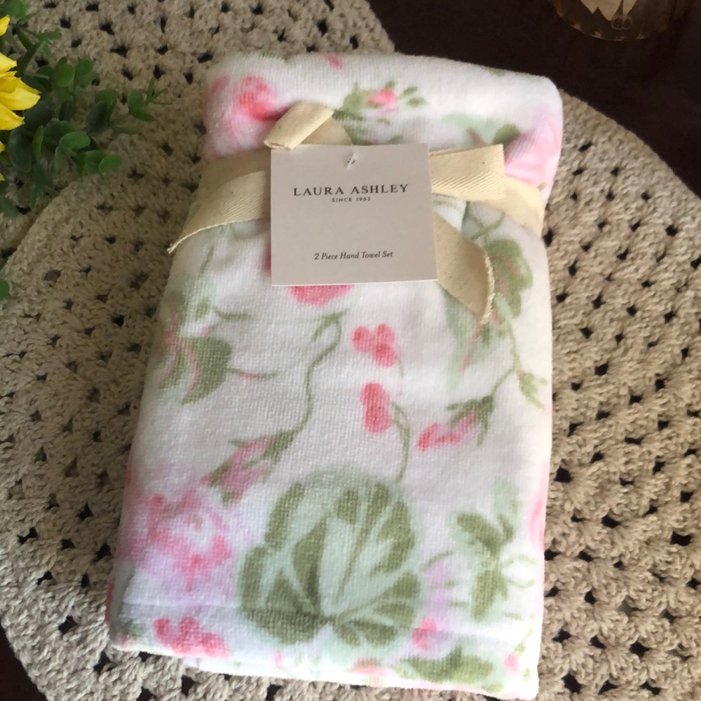 Laura Ashley Pink and Green Floral Hand Towels